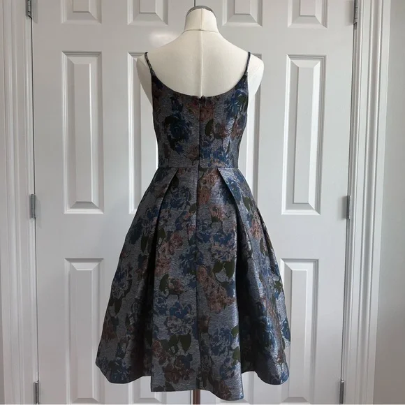 Gal Meets Glam Blue Dark Rose Gold Pleated Spaghetti Strap Cocktail Dress Size 0 - Picture 6 of 12